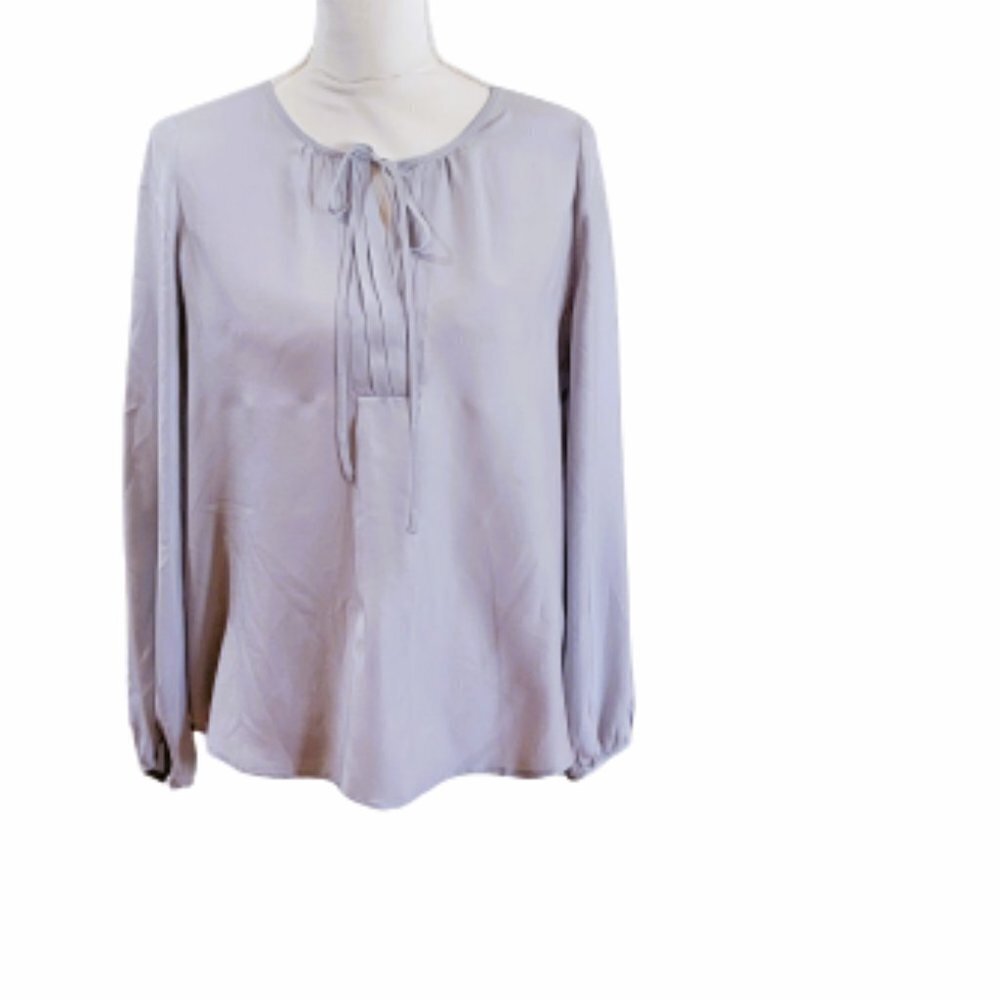 White House Black Market‎ Evening Silk Long Sleeve Blouse with Tie Front …